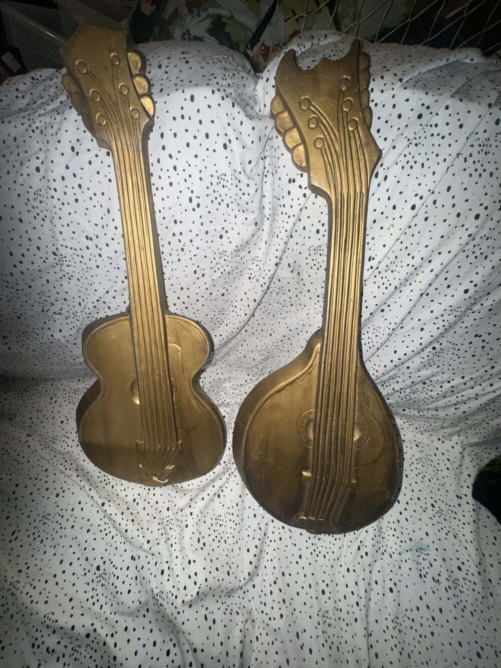 Vintage Mid-Century Modern Hoda Gold Cast Aluminum Guitar and Mandolin Wall Deco